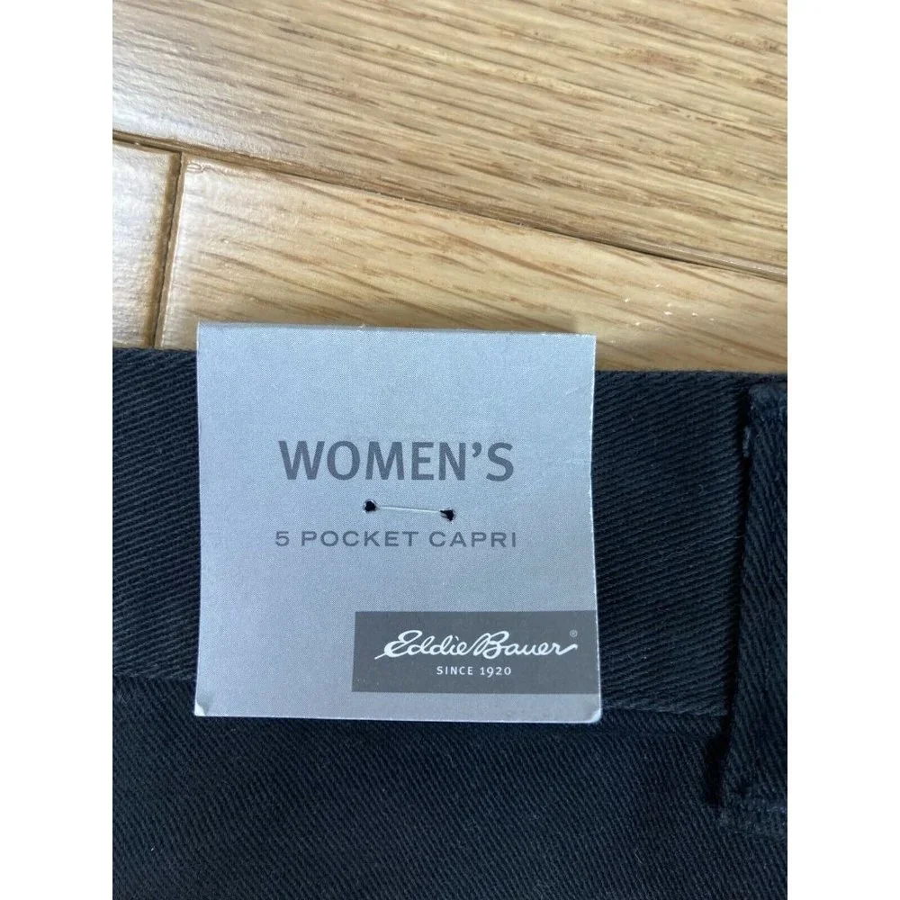 *New Eddie Bauer Capri Jean Pant Womens 10 Black 5 Pocket Casual Tapered Leg
